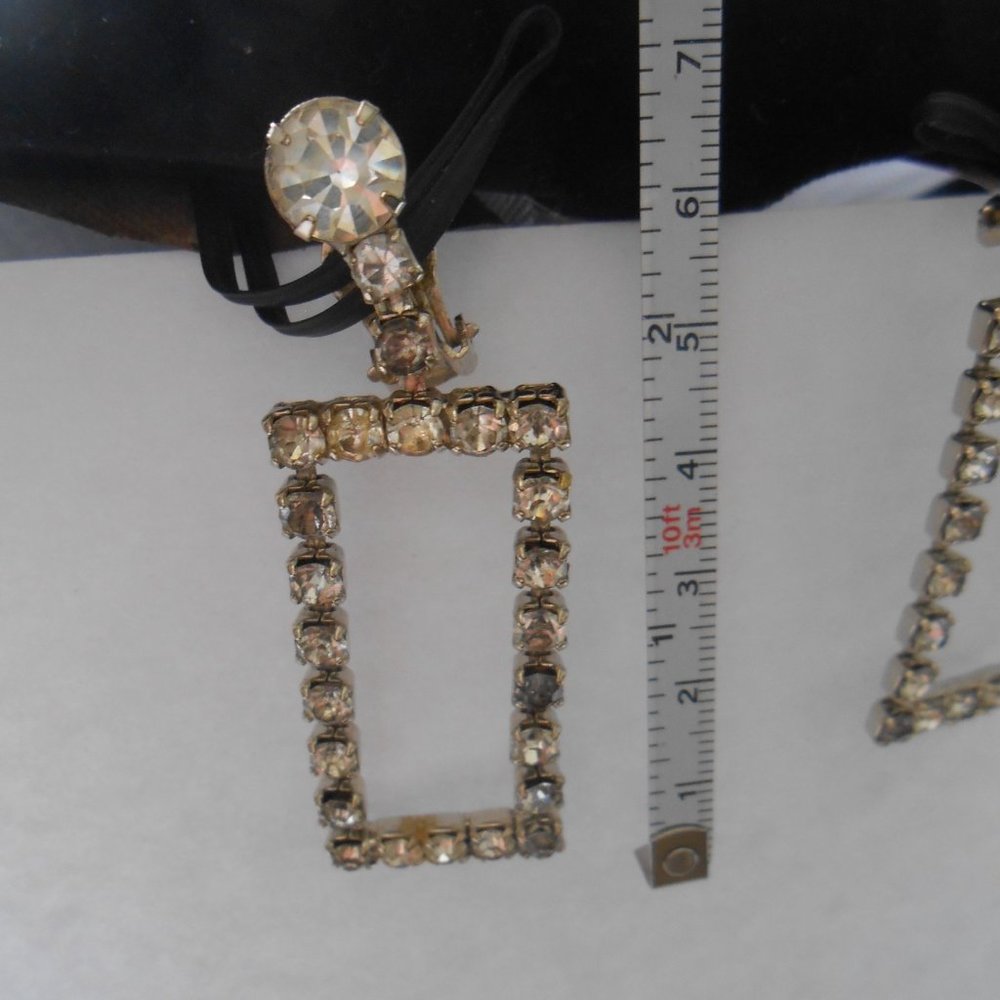 Rectangular Clear Rhinestone Clip On Earrings. Vi… - image 7